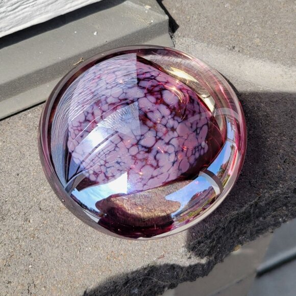 Handcrafted Glass Paperweight With Purple Pink Swirl Design Artist Signed - Picture 5 of 6